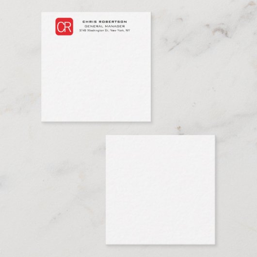 Carte De Correspondance Monogrammed Red White Professional Plain (Devant / Derrière)