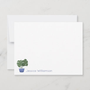 Carte De Correspondance Monstera minimaliste Plante bleu Nom personnalisé