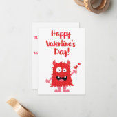 Carte De Correspondance Monstre Cartoon Rouge Heureuse Sainte-Valentin (Devant/Arrière en situation)