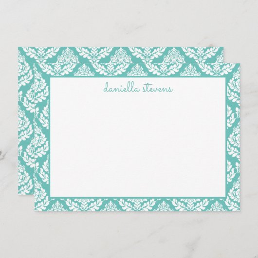 Carte De Correspondance Motif Damas Mint Green plat personnalisé (Devant / Derrière)