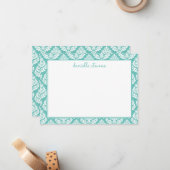 Carte De Correspondance Motif Damas Mint Green plat personnalisé (Devant/Arrière en situation)