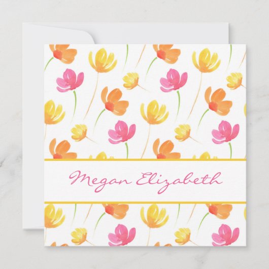 Carte De Correspondance Motif d'aquarelle rose jaune (Devant)