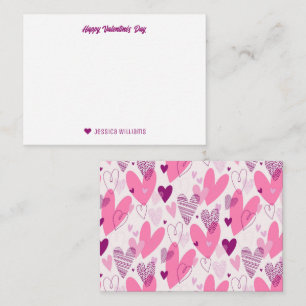 Carte De Correspondance Motif de coeur de Doodle mignon Pink Valentine's D