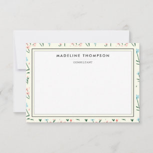 Carte De Correspondance Motif de fleurs rose bleu pastel Chic Féminin