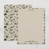 Carte De Correspondance Motif de tatouage dessiné à la main noir et beige (Devant / Derrière)