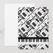 Carte De Correspondance Motif d'instruments de musique noir et blanc moder (Devant / Derrière)