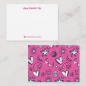 Carte De Correspondance Motif doodle de cœur mignon rose Saint-Valentin (Devant / Derrière)