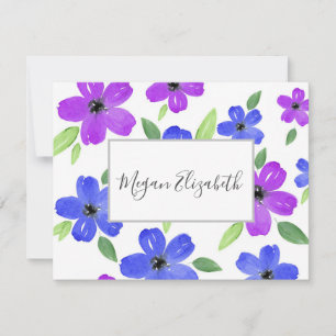 Carte De Correspondance Motif Floral Purple & Blue Watercolor