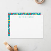 Carte De Correspondance Motif floral turquoise mignon (Devant/Arrière en situation)