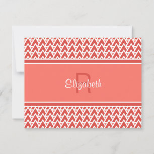 Carte De Correspondance Motif géométrique d'angle rouge corail à monogramm
