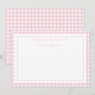 Carte De Correspondance Motif Gingham personnalisé rose et blanc