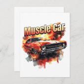 Carte De Correspondance Muscle Car en feu (Devant / Derrière)