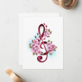 Carte De Correspondance Musical treble clef notes with sakura flowers (Devant/Arrière en situation)