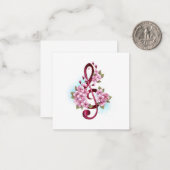 Carte De Correspondance Musical treble clef notes with sakura flowers (Devant/Arrière en situation)