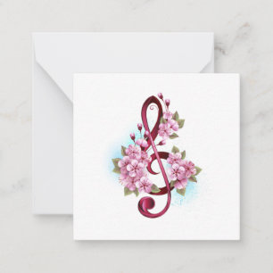Carte De Correspondance Musical treble clef notes with sakura flowers