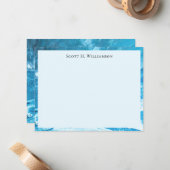 Carte De Correspondance Name || Azure Blue Abstract Painting Frame (Devant/Arrière en situation)