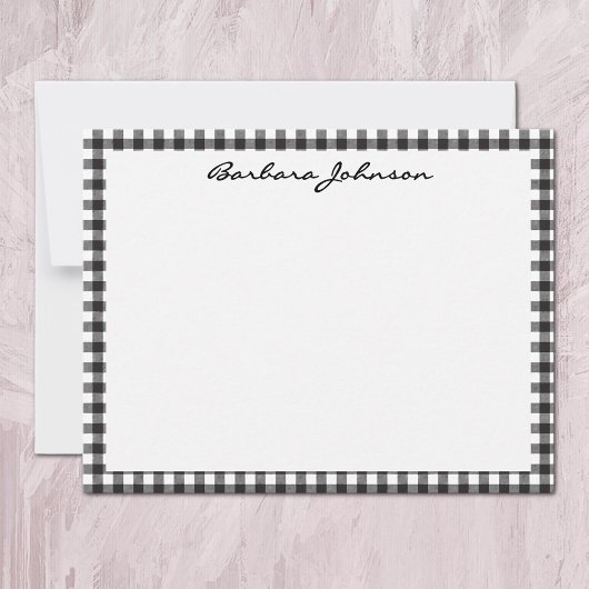 Carte De Correspondance Name || Black and White Buffalo Check Frame
