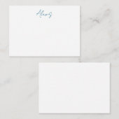 Carte De Correspondance Name Calligraphy Script Plain Simple White Blue (Devant / Derrière)