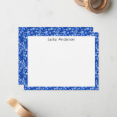 Carte De Correspondance Name, Cobalt Blue Tropical Leaves & Flowers Frame (Devant/Arrière en situation)