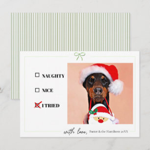Carte De Correspondance Naughty Nice J'ai Essayé Photo de Chien Noël Drôle