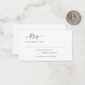 Carte De Correspondance Navy Blue Boho Stylish Script RSVP Wedding (Devant/Arrière en situation)