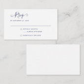 Carte De Correspondance Navy Blue Boho Stylish Script RSVP Wedding (Devant / Derrière)