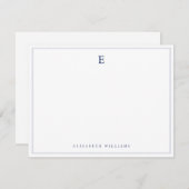 Carte De Correspondance Navy Blue Double Border Simple Elegant Monogram (Devant / Derrière)