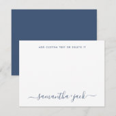 Carte De Correspondance Navy Blue Stylish Script Elegant Minimalist (Devant / Derrière)