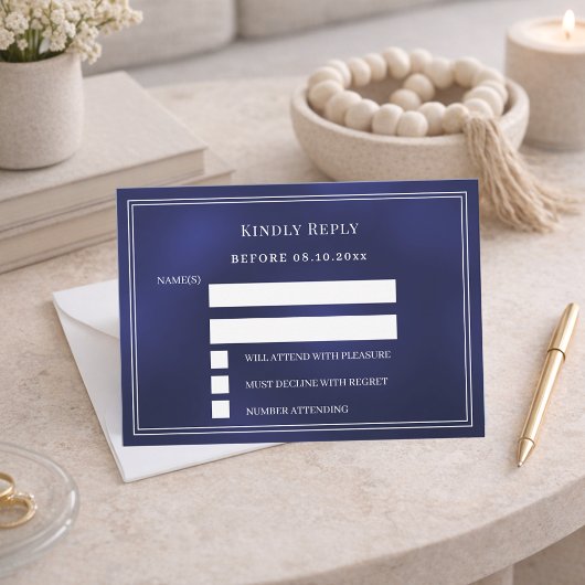 Carte De Correspondance Navy blue wedding response RSVP