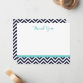 Carte De Correspondance Navy et Turquoise Simple Chevron Merci Notes (Devant/Arrière en situation)