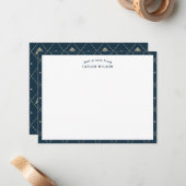 Carte De Correspondance Navy & Gold Damask Lattice Personalized (Devant/Arrière en situation)