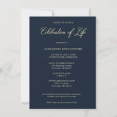 Carte De Correspondance Navy Hand Lettered Chic Flourish Funeral Memorial (Dos)