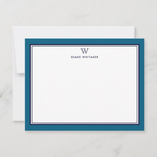 Carte De Correspondance NAVY & OCEAN BLUE Classic Monogram Double Frame (Devant)