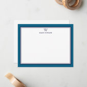 Carte De Correspondance NAVY & OCEAN BLUE Classic Monogram Double Frame (Devant/Arrière en situation)