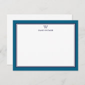 Carte De Correspondance NAVY & OCEAN BLUE Classic Monogram Double Frame (Devant / Derrière)