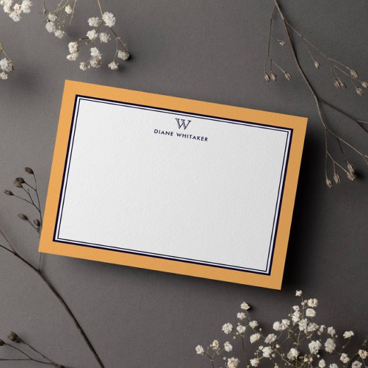 Carte De Correspondance NAVY & ORANGE Classic Monogram Double Frame