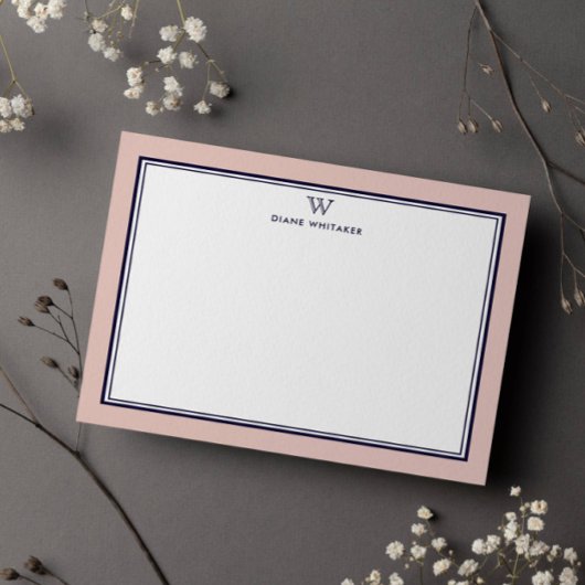 Carte De Correspondance NAVY & SALMON Classic Monogram Double Frame