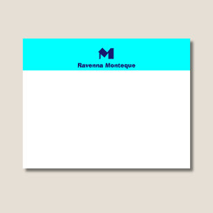 Carte De Correspondance Néon Bleu Élégant Monogramme de Nom Personnalisé