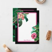 Carte De Correspondance Neon Pink Tropical Botanical (Devant/Arrière en situation)