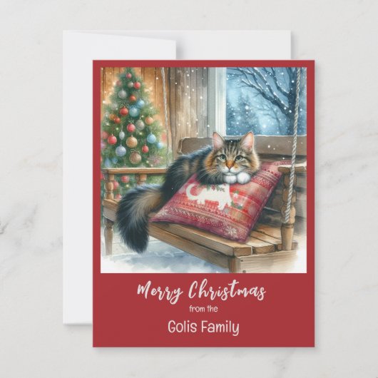 Carte De Correspondance Noël Chat Fête Personnalisée (Devant)