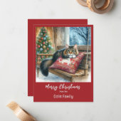 Carte De Correspondance Noël Chat Fête Personnalisée (Devant/Arrière en situation)
