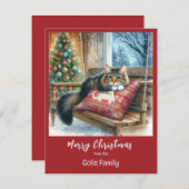 Carte De Correspondance Noël Chat Fête Personnalisée (Devant / Derrière)