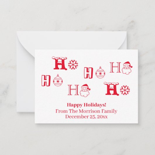 Carte De Correspondance Noël Ho Ho rouge personnalisé date mignon (Devant)