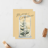 Carte De Correspondance Noël Moderne Arbre de Noël Aquarelle Rustique Fête (Devant/Arrière en situation)