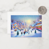 Carte De Correspondance Noël train village budget mini Noël (Devant/Arrière en situation)