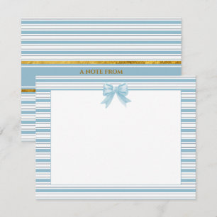 Carte De Correspondance Nœud rayé bleu et blanc et aquarelle