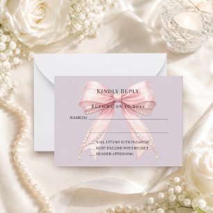 Carte De Correspondance Nœud rose réponse lavande poussiéreuse RSVP