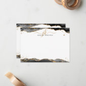Carte De Correspondance Noir Agate Géode Script Monogramme Parties scintil (Devant/Arrière en situation)