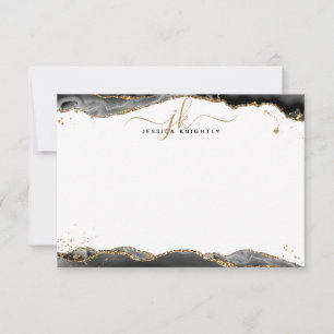 Carte De Correspondance Noir Agate Géode Script Monogramme Parties scintil