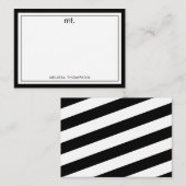 Carte De Correspondance Noir blanc double bordure Monogramme moderne rayé (Devant / Derrière)